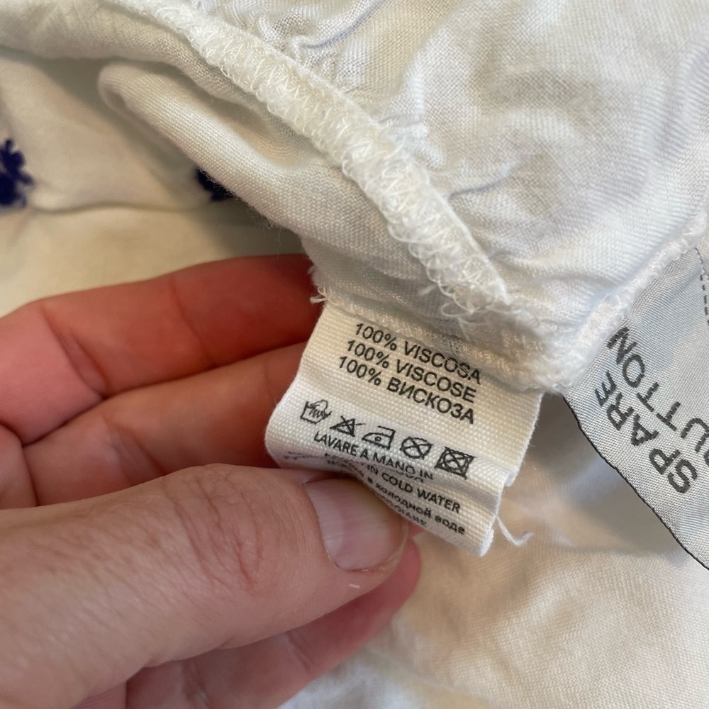 Camomilla, women’s 16 or XL, boho embroidered bell sleeve blouse, blue and white - Picture 3 of 6